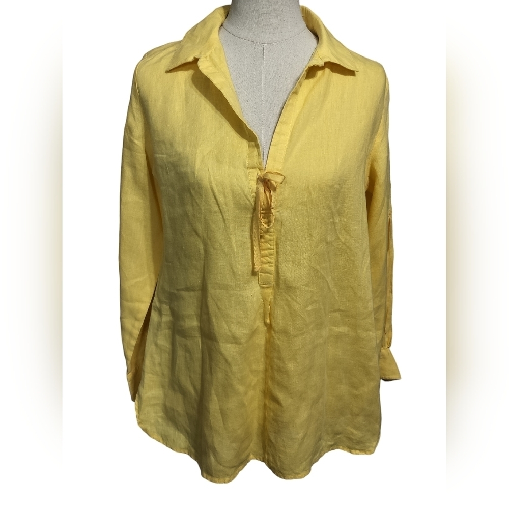 (1245) Soft Surroundings Yellow Linen Popover Tunic Top Size Small